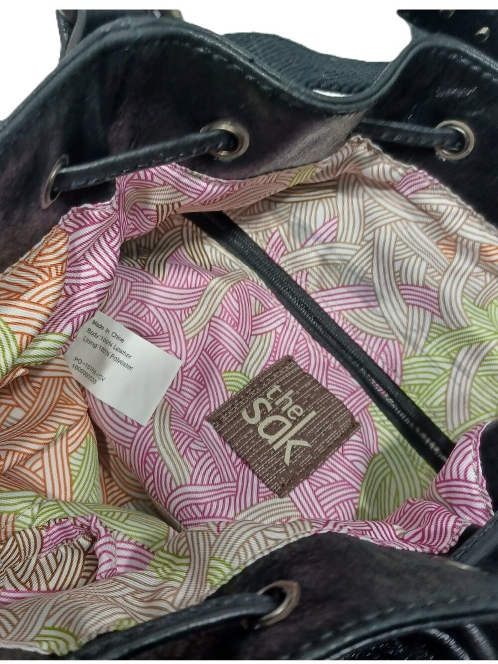 NWT The Sac Ukiah Black Leather Heritage Style Drawstring Bucket Bag - Picture 7 of 13